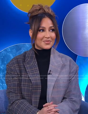 Adrienne Houghton's grey plaid colorblock blazer on Good Morning America