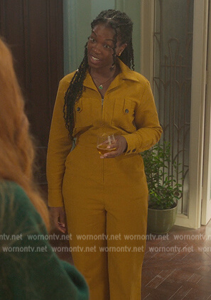Aisha's mustard utility jumpsuit on Fate The Winx Saga