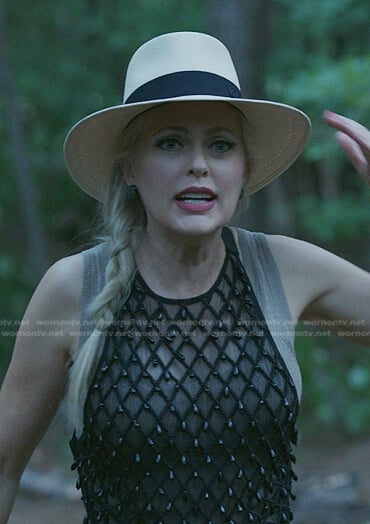 Alexis's black beaded mesh top on Dynasty