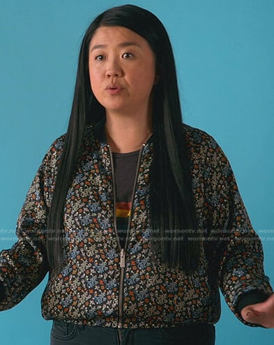 Alice's black floral bomber jacket on Good Trouble