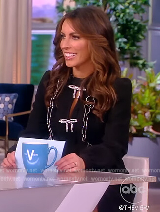 Alyssa's black embellished bow mini dress on The View