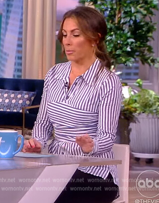 Alyssa's blue asymmetric stripe shirt on The View