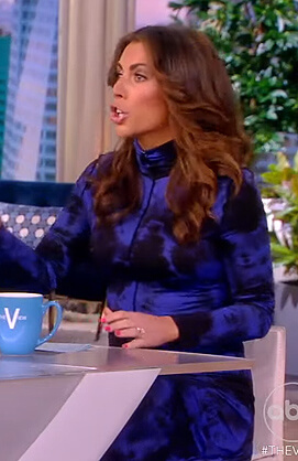 Alyssa's blue tie dye print turtleneck dress on The View