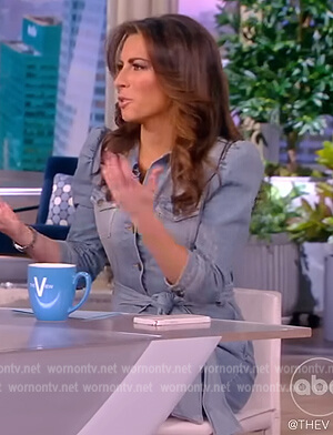 Alyssa's denim tie waist mini dress on The View