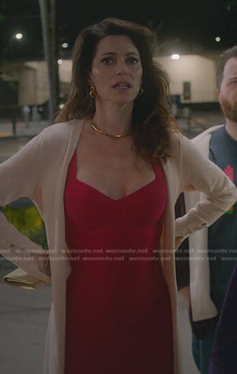 Amanda's red ribbed dress on Cobra Kai