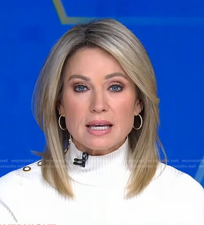 Amy's white ribbed short sleeve sweater on Good Morning America