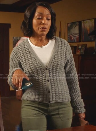 Athena's grey textured cardigan on 9-1-1