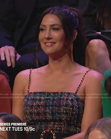 Rebecca Kufrin's chain strap tweed dress on The Bachelorette