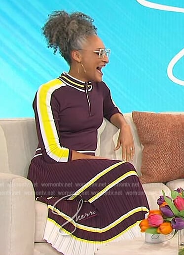 Carla Hall's maroon stripe dress on Sherri
