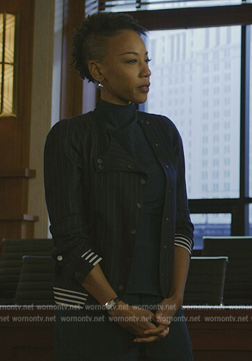 Carmen's pinstripe jacket on The Good Fight
