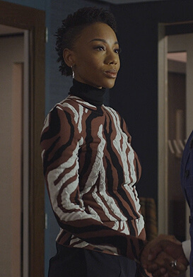 Carmen's brown zebra stripe sweater on The Good Fight