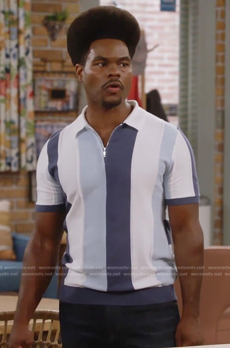 Carter's blue vertical striped polo shirt on Call Me Kat