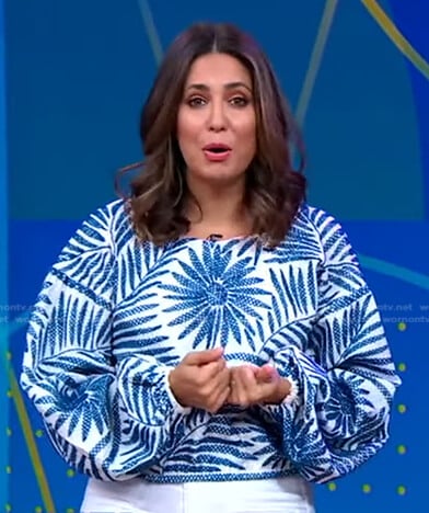 Cecilia's white and blue embroidered blouse on Good Morning America
