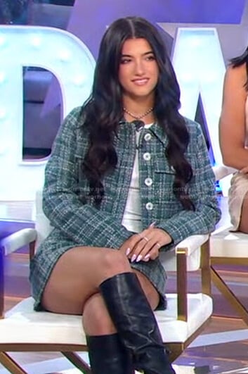 Charli D'Amelio's green plaid jacket and mini skirt on Good Morning America