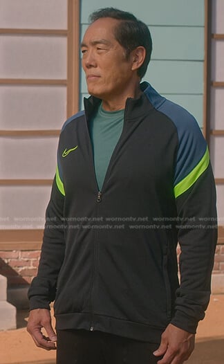 Chozen's black colorblock track jacket on Cobra Kai