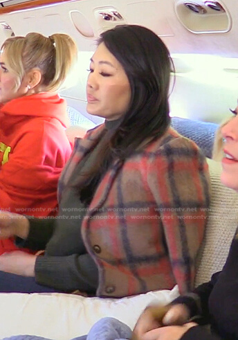 Crystal's brown plaid mohair jacket on The Real Housewives of Beverly Hills
