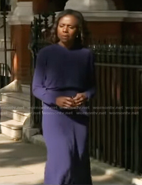 Deborah's blue long sleeve midi dress on Good Morning America