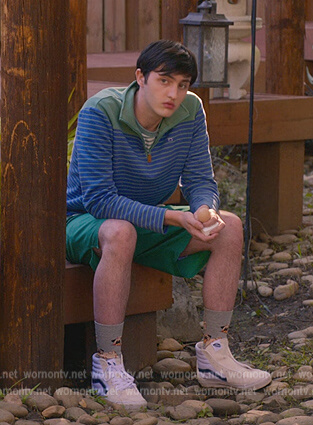 Demetri blue stripe sweater on Cobra Kai