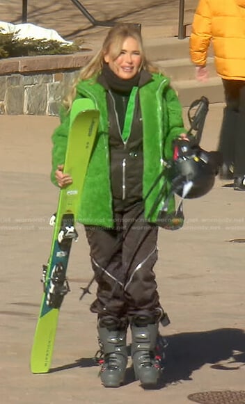 Diana's ski jumpsuit and green shearling jacket on The Real Housewives of Beverly Hills