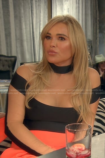 Diana's orange blazer and mesh paneled top on The Real Housewives of Beverly Hills