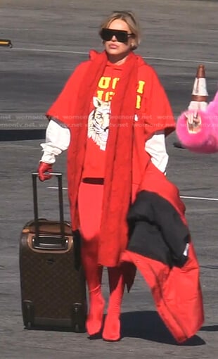 Diana's red tiger print short sleeve hoodie on The Real Housewives of Beverly Hills
