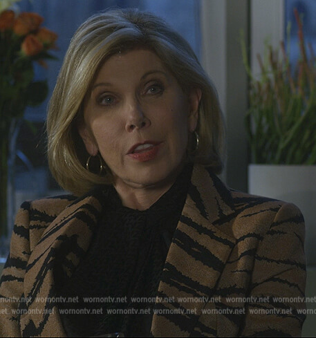Diane's brown tiger stripe blazer on The Good Fight