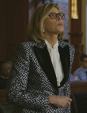 Diane's geometric jacquard blazer on The Good Fight