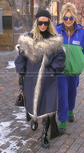 Dorit's black fur trim coat on The Real Housewives of Beverly Hills