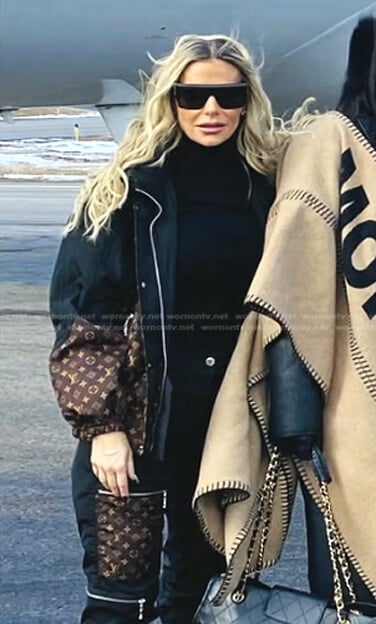 Dorit's black monogram colorblock jacket and pants on The Real Housewives of Beverly Hills