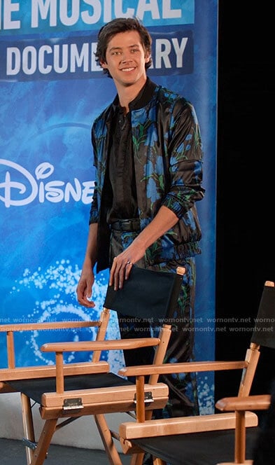 EJ's black and blue floral bomber jacket and pants set on High School Musical The Musical The Series