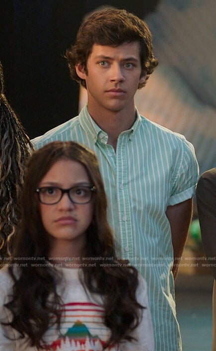 EJ's mint green striped shirt on High School Musical The Musical The Series