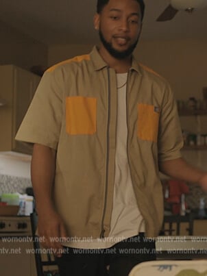 Emmett's khaki patch pocket shirt on The Chi