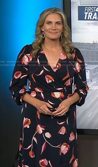 Emily West's navy floral surplice dress on Today