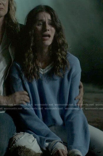 Finn's blue striped trim sweater on American Horror Stories