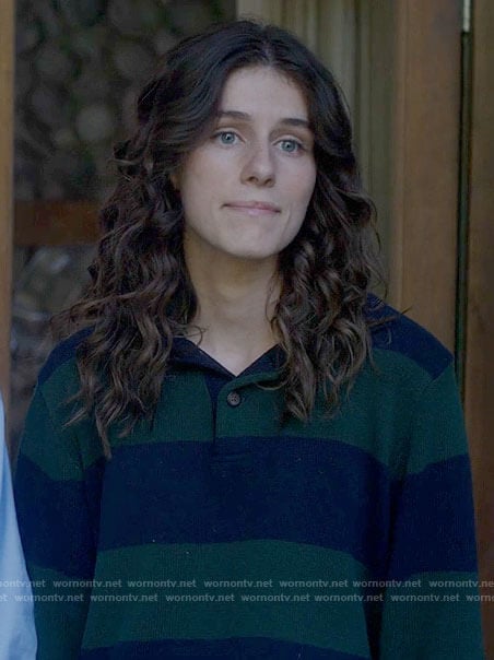 Finn's green and navy striped polo sweater on American Horror Stories