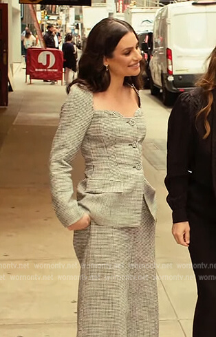 Lea Michele's gingham check jacket and pants on The Drew Barrymore Show
