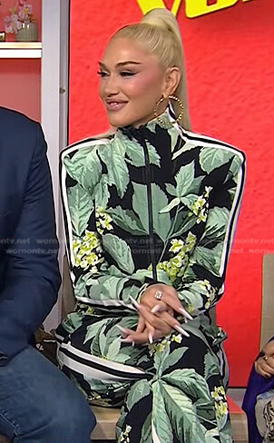 Gwen Stefani's leaf print track jacket and pants on Today