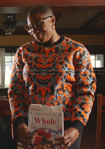 Hen's orange abstract print sweater on 9-1-1