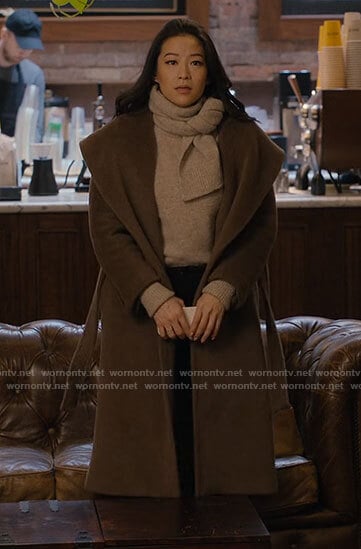 Ingrid's brown hooded coat on Partner Track