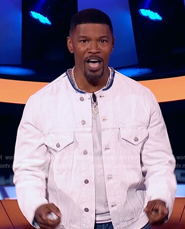 Jamie's white denim jacket on Beat Shazam