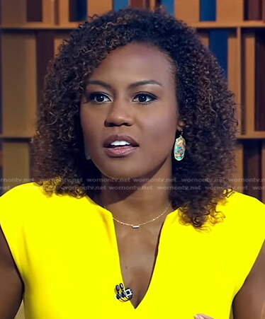 Janai's yellow dress and drop earrings on Good Morning America