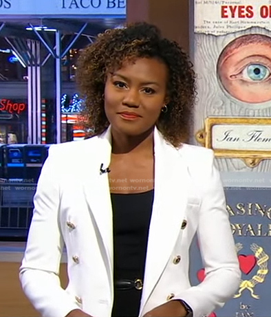 Janai's white double breasted blazer on Good Morning America