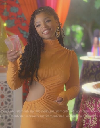 Jazlyn's orange cutout midi dress on Grown-ish