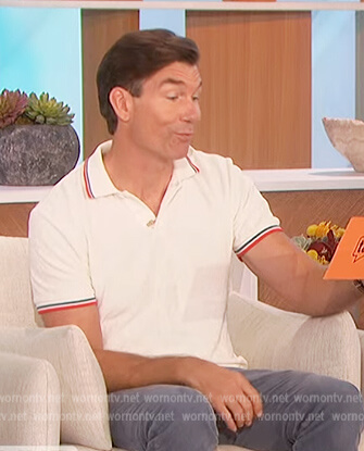 Jerry's white stripe trim polo on The Talk