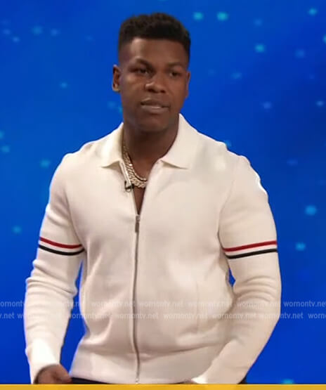 John Boyega's white sleeve stripe jacket on The Drew Barrymore Show