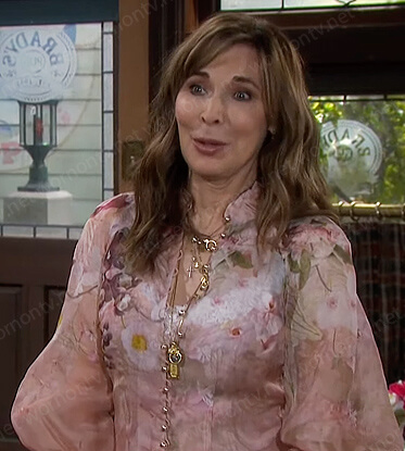 Kate's pink floral blouse on Days of our Lives