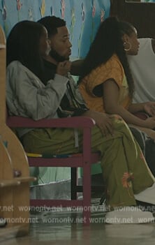 Keisha's green floral print pants on The Chi