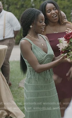 Keisha's mint fringe top and skirt on The Chi