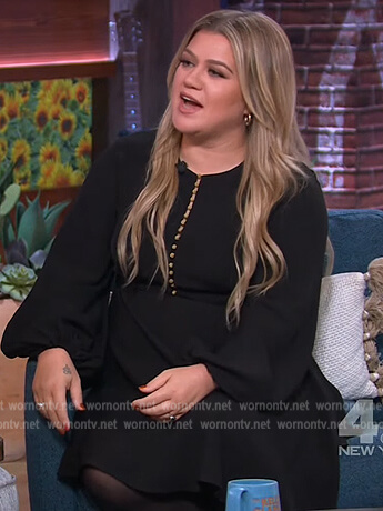 Kelly's black button down mini dress on The Kelly Clarkson Show