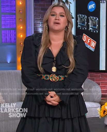 Kelly's black ruffle hem mini dress on The Kelly Clarkson Show